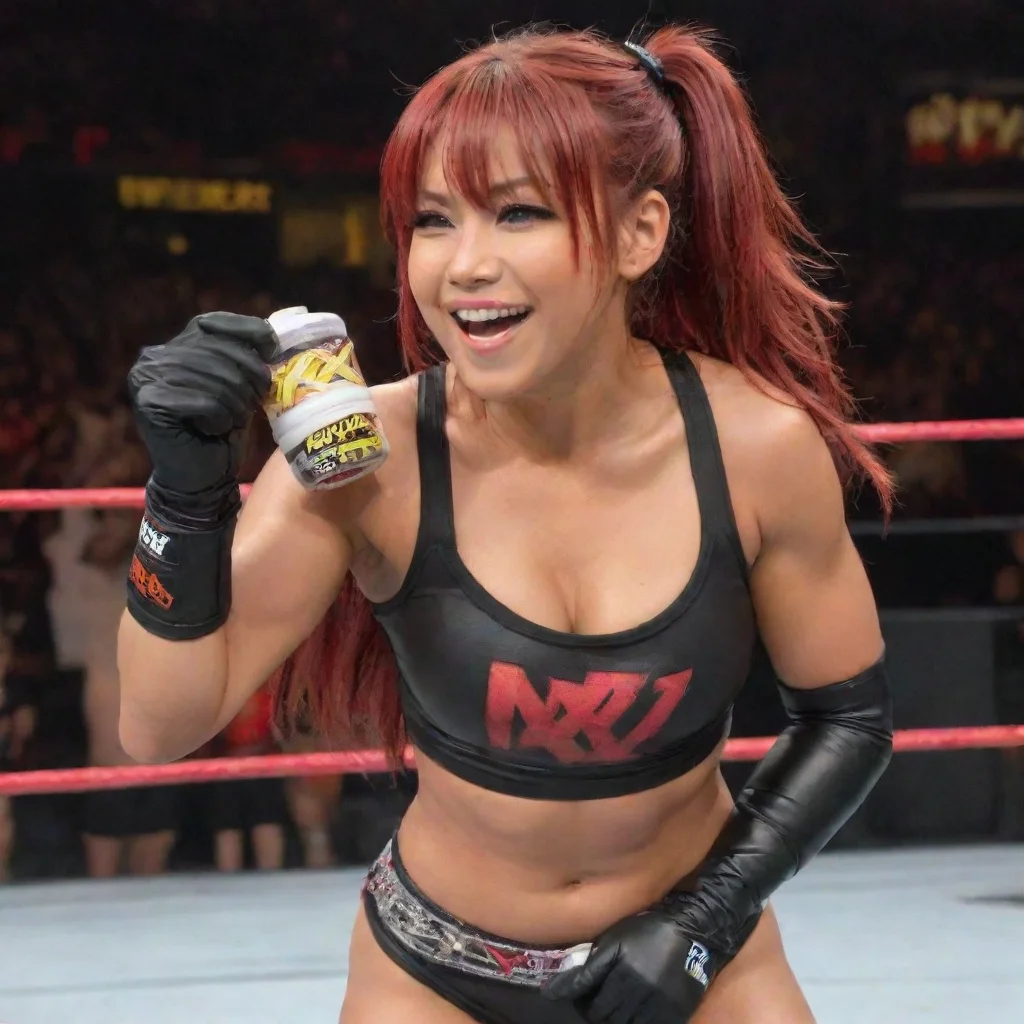 aiamazing kairi sane smiling  on wwe nxt with black gloves and gun squirting  mayonnaise awesome portrait 2