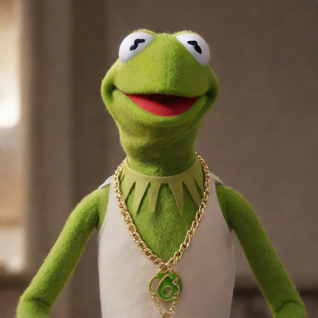 aiamazing kermit wearing a gold chain with 63 on it awesome portrait 2