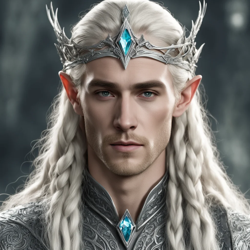 amazing king thranduil with blond hair and braids wearing silver serpentine nandorin elvish circlet encrusted with diamonds with large center diamond  awesome portrait 2