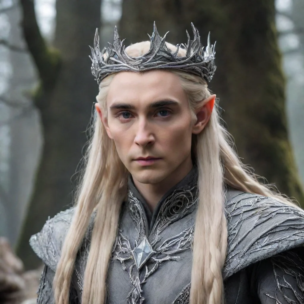 aiamazing king thranduil with blond hair and braids wearing silver twigs encrusted with diamonds forming a silver elvish crown with large center diamond awesome portrait 2