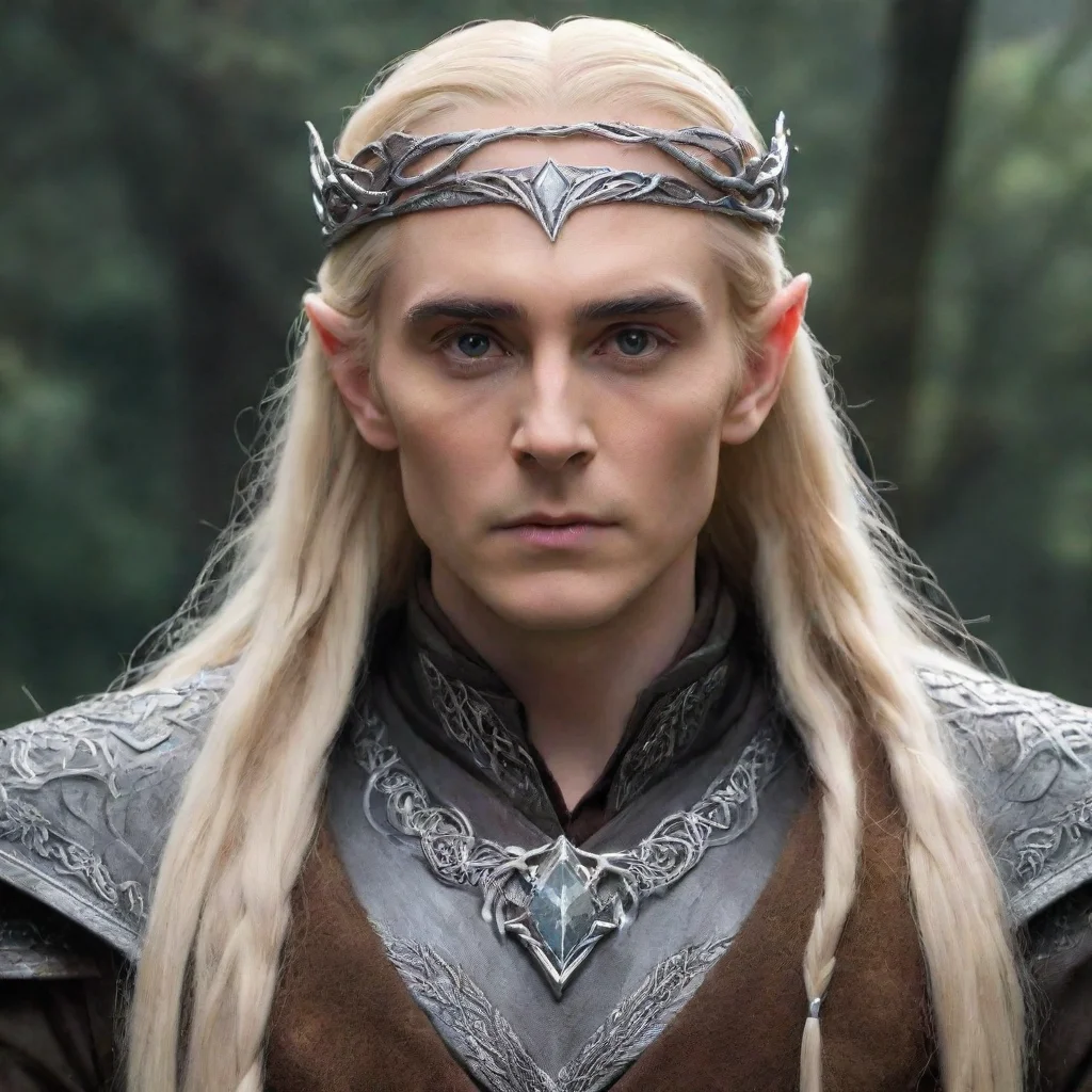 aiamazing king thranduil with blond hair and braids wearing silver twisted serpentine elvish circlet with large center diamond awesome portrait 2