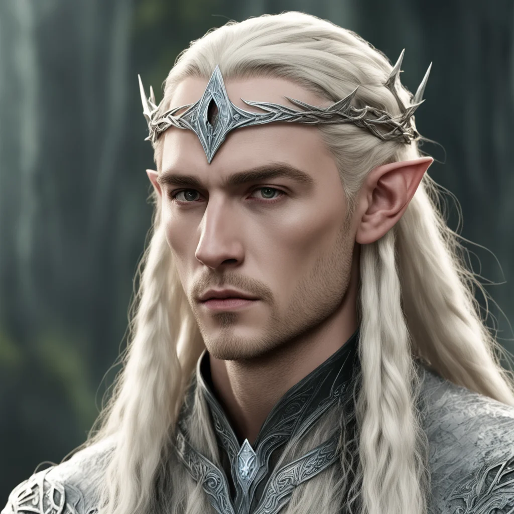 aiamazing king thranduil with blond hair and braids wearing small silver serpentine elvish circlet with large center diamond awesome portrait 2