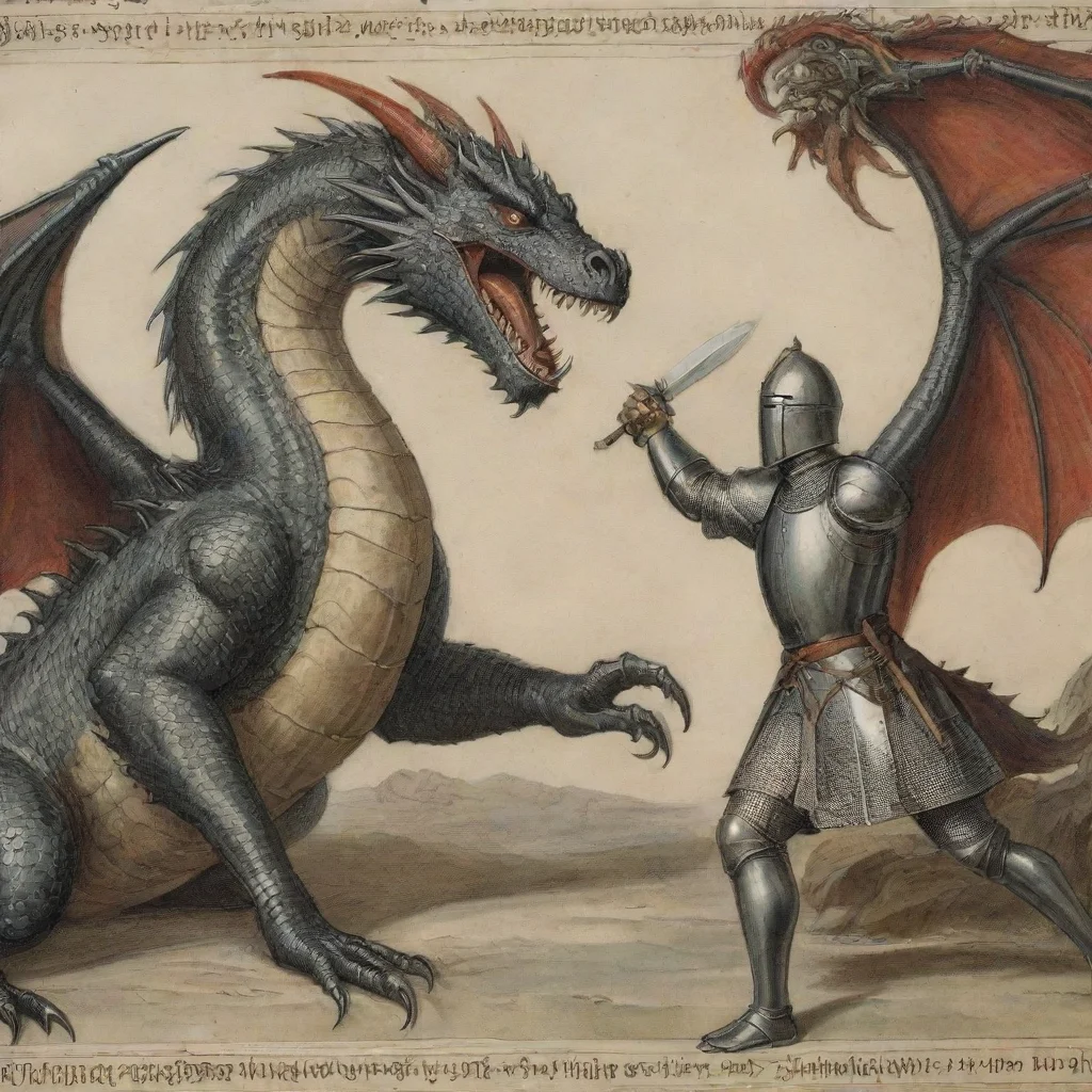 amazing knight fighting a huge dragon in the style of medieval scriptures you would see around the 12th century 1920 h 1080 hd awesome portrait 2