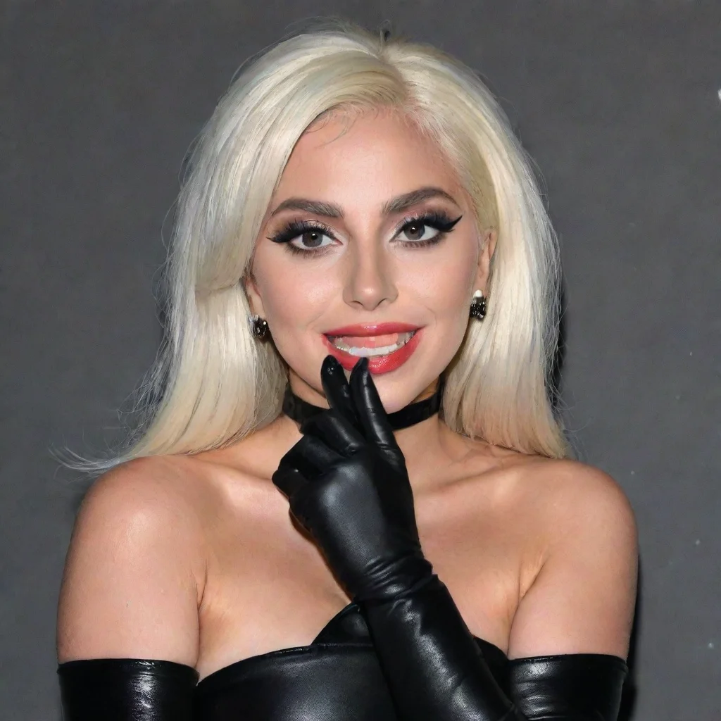 amazing lady gaga  smiling with black gloves holding a condom awesome portrait 2