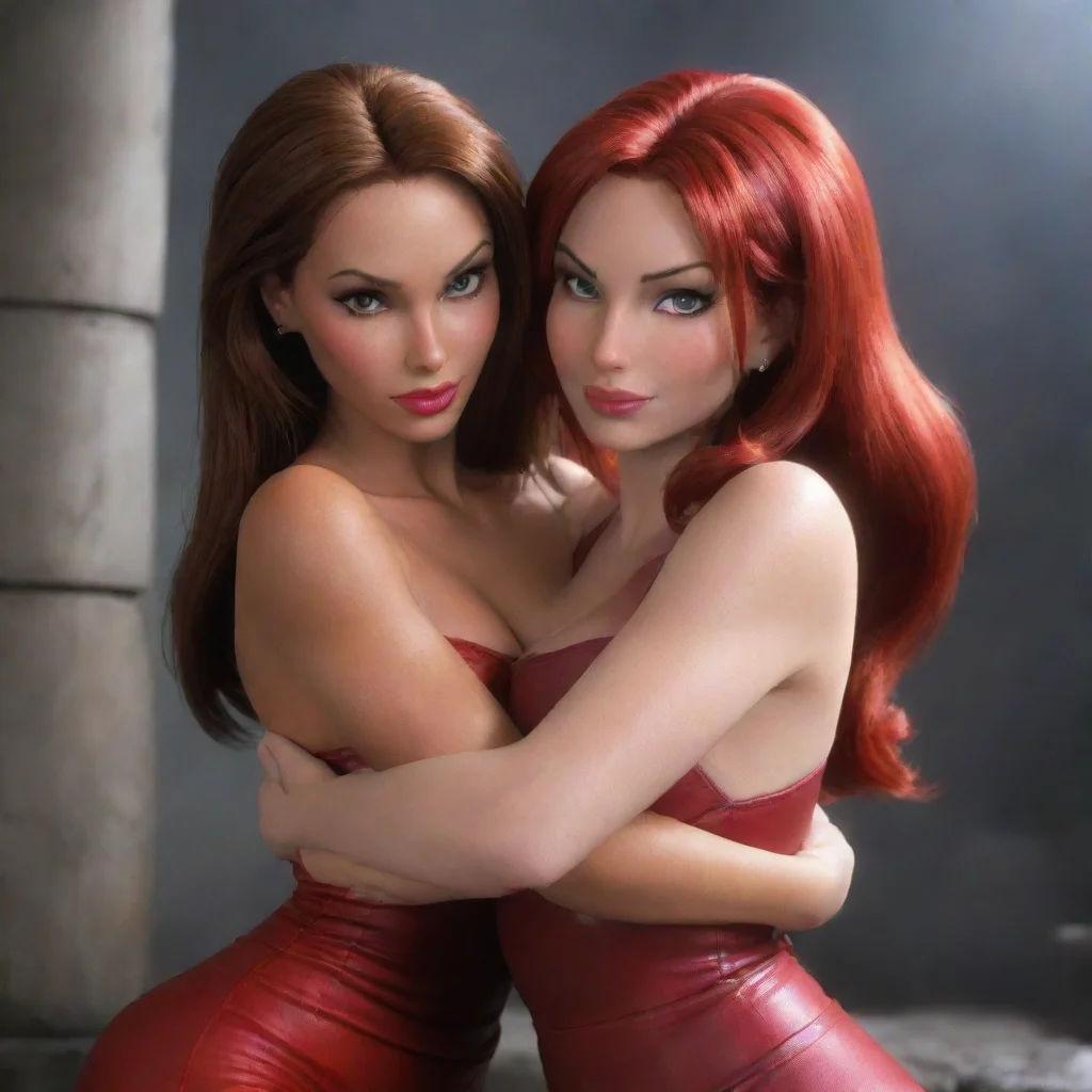 aiamazing lara croft and jessica rabbit hugging awesome portrait 2