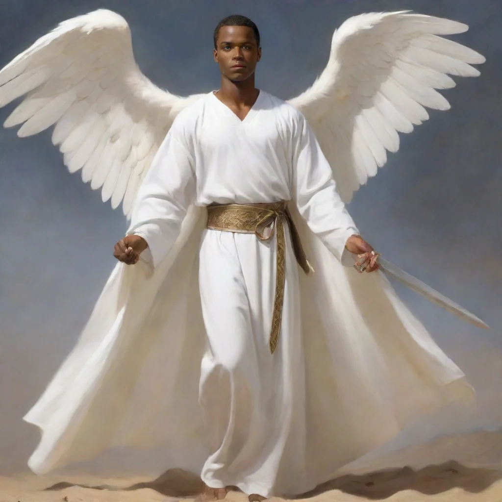 amazing latter day saint christian angel black man carrying a sword wearing a white robe  awesome portrait 2