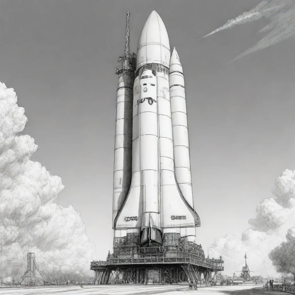 aiamazing line art sketch drawing of detailed space shutttle launching off the launchpad awesome portrait 2