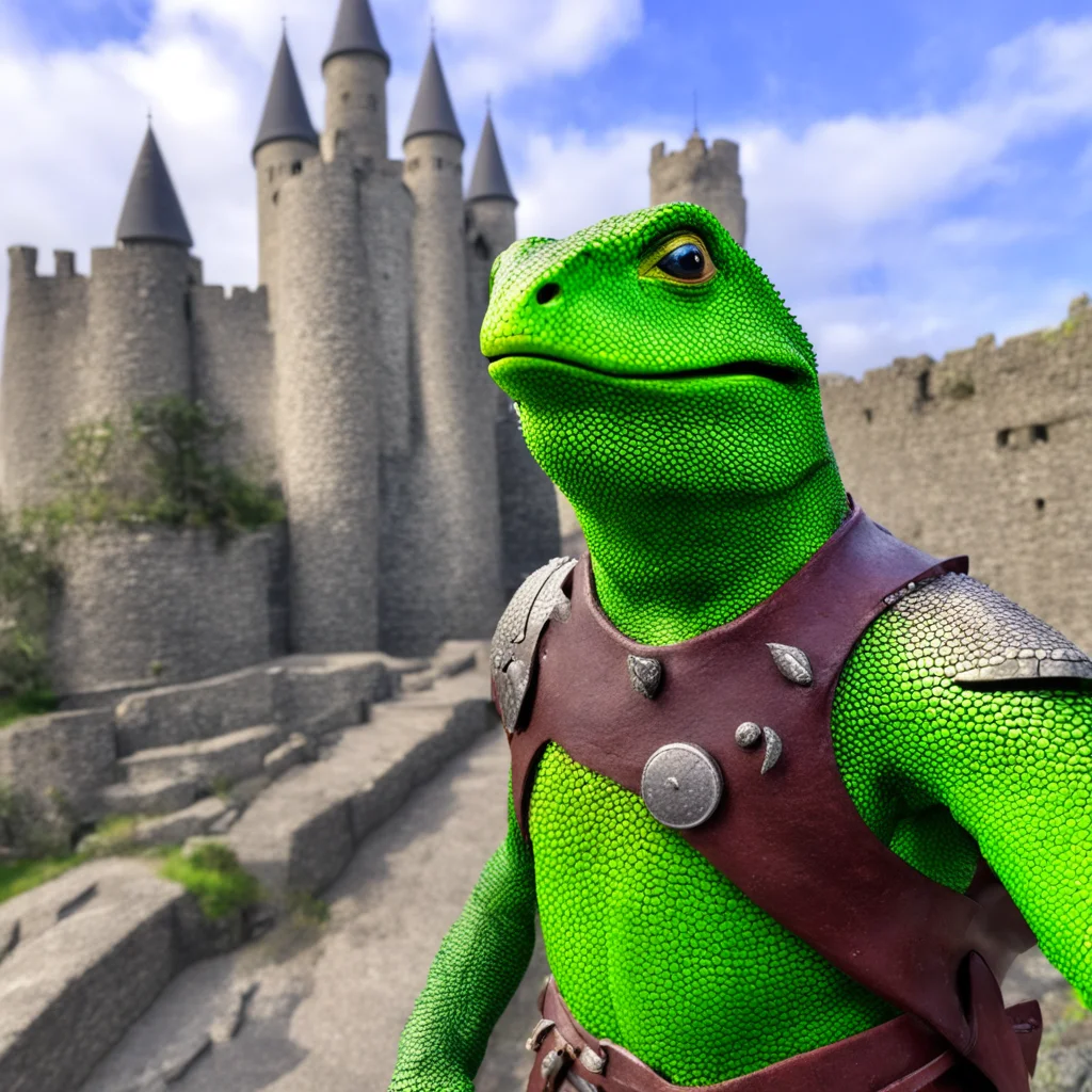 amazing lizard warrior selfie with castle amazing awesome portrait 2