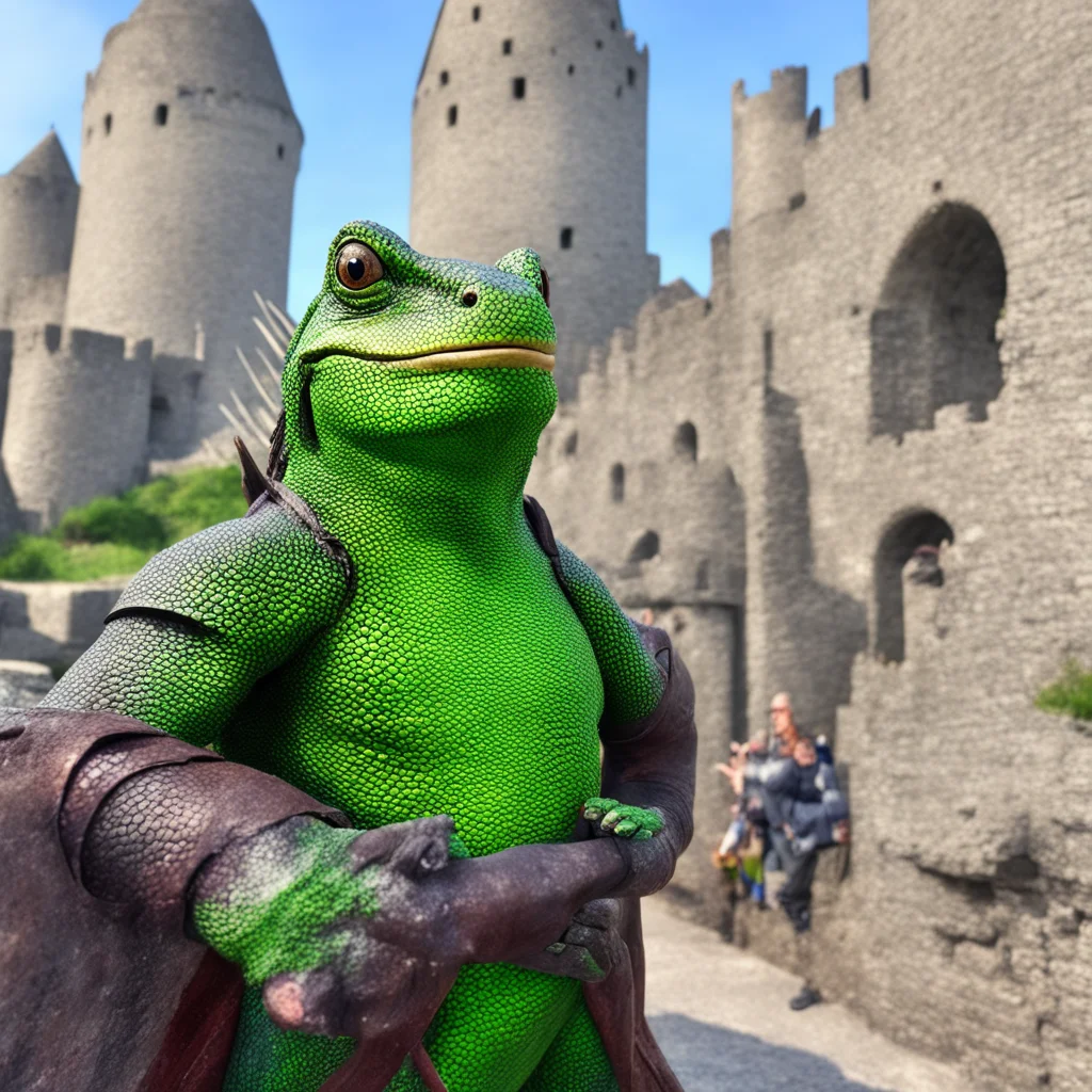 amazing lizard warrior selfie with castle good looking trending fantastic 1