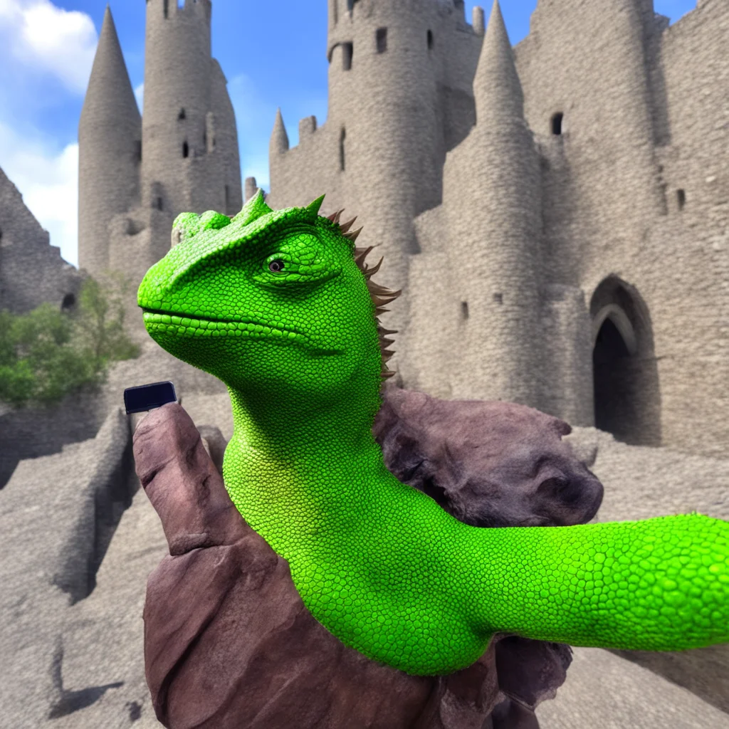 amazing lizard warrior selfie with castle