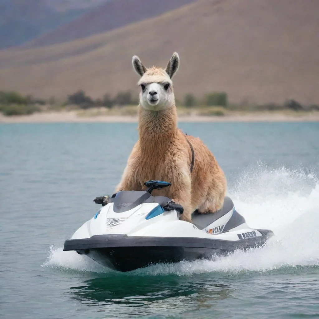 aiamazing llama on jet ski awesome portrait 2