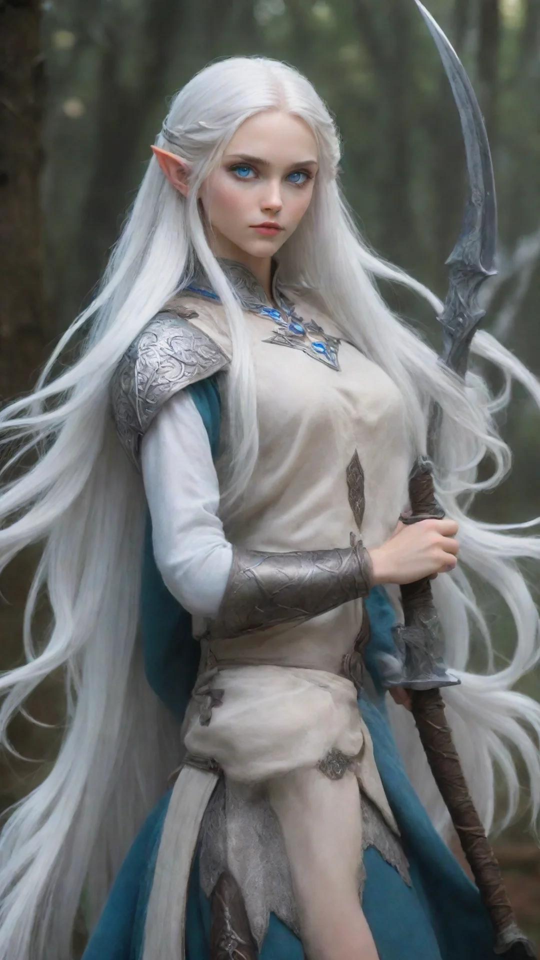 aiamazing long white haired elf girl with blue eyes and a glaive awesome portrait 2 tall