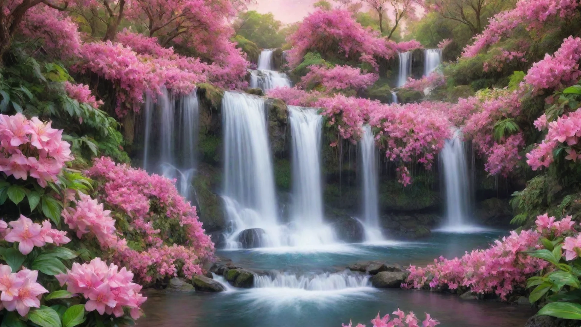 amazing lovely waterfall pastel pinks greenery flowers overwhelming amazing hd starry colors awesome portrait 2 hdwidescreen