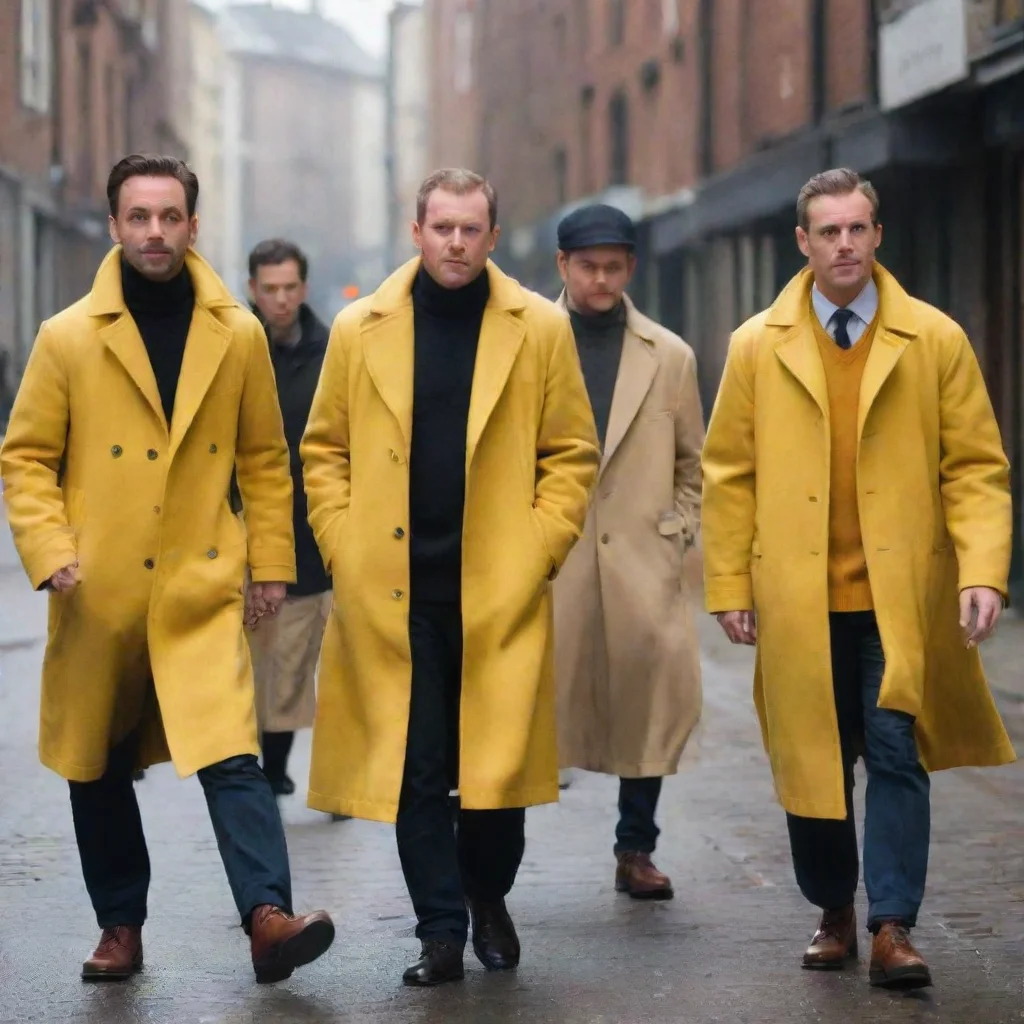 amazing low men in yellow coats awesome portrait 2