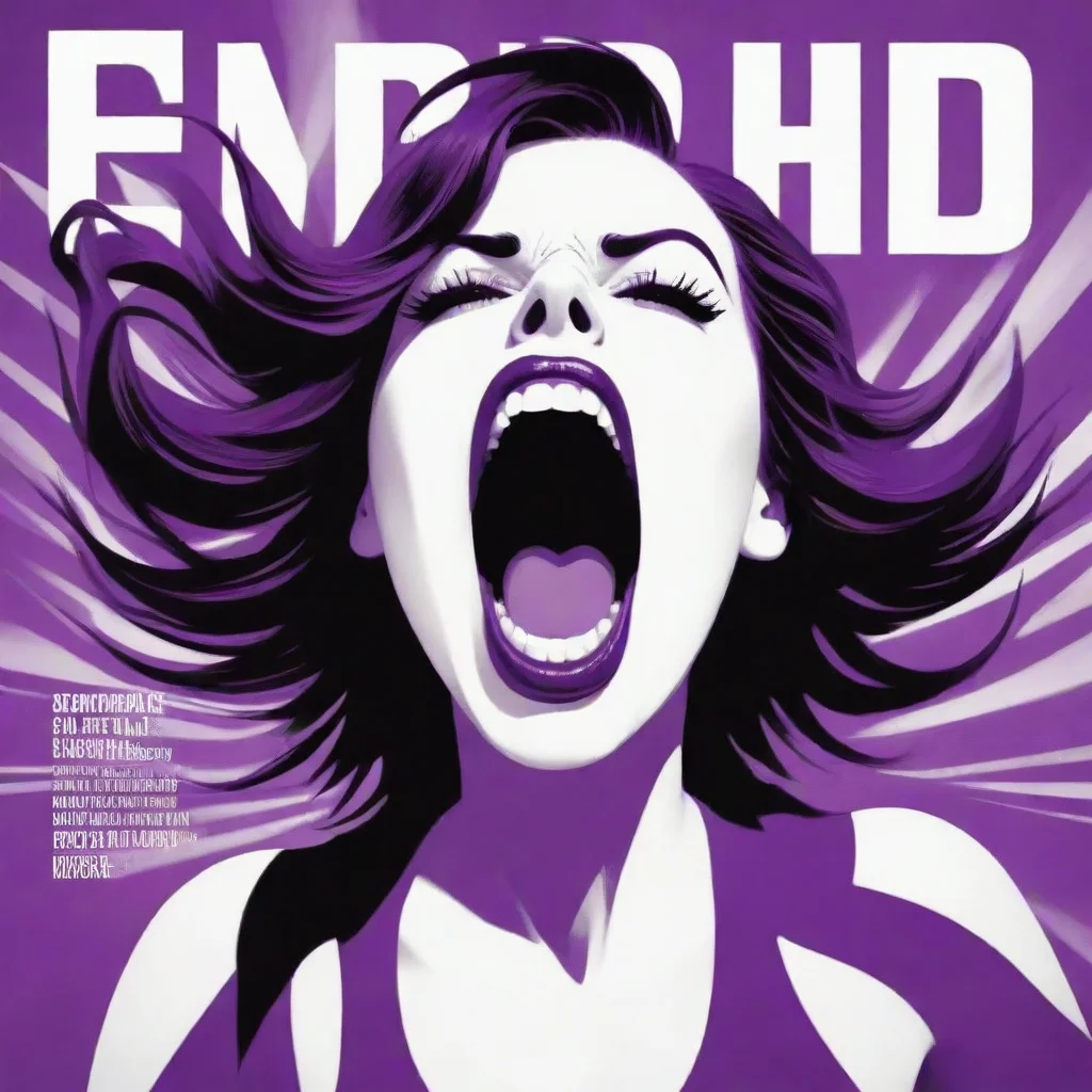 aiamazing magazine cover%2C with a 2d vector illustration of a screaming woman%2C colors purple%2C black and white. epic awesome portrait 2