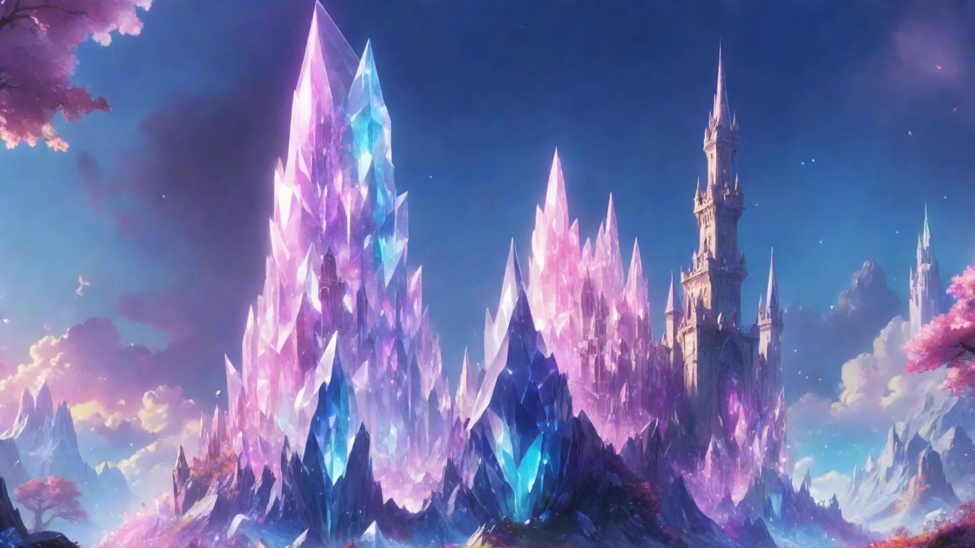 amazing magical world giant crystal with a tower hd aesthetic omg colorful  awesome portrait 2 wide