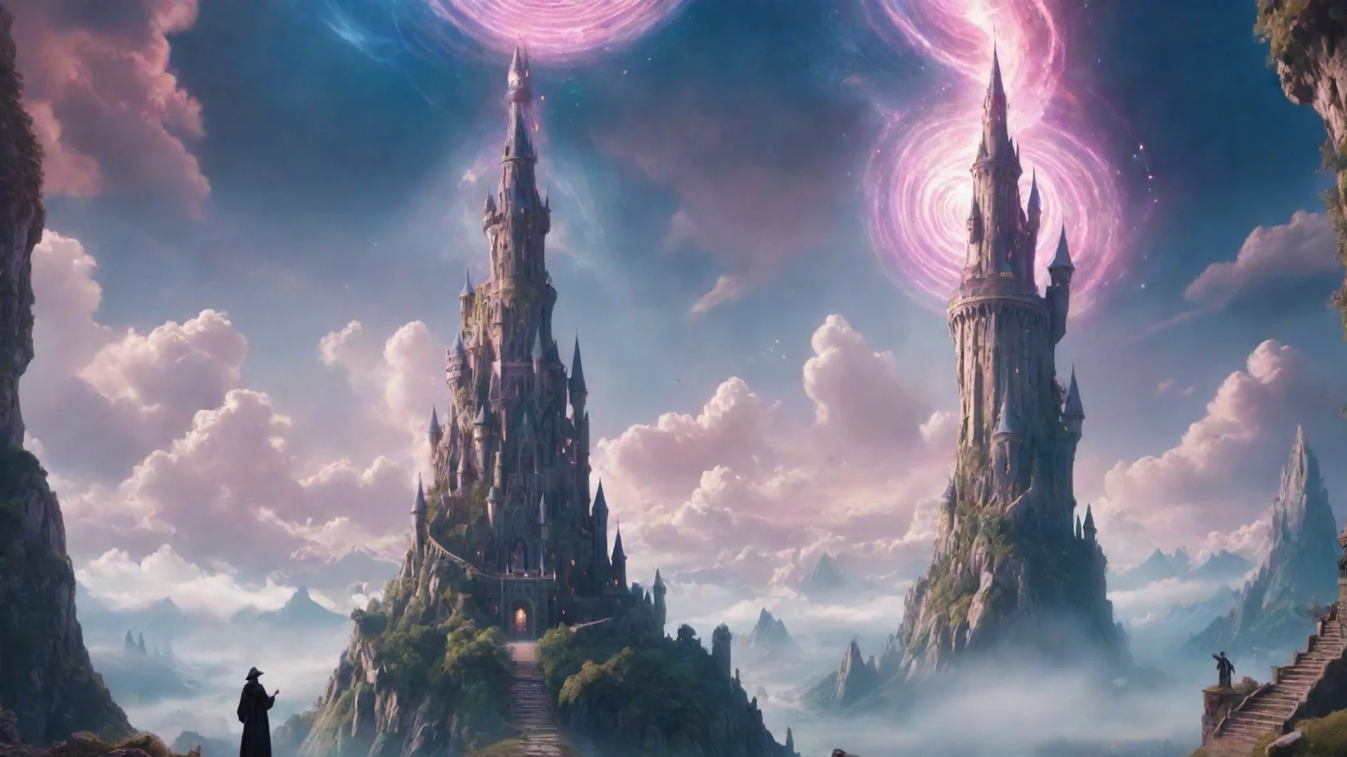 aiamazing magical world with a wizard looking a spiraling impossible tower hd aesthetic omg awesome portrait 2 wide