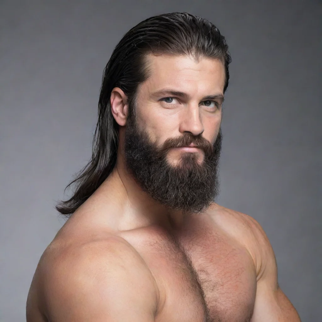 aiamazing make a light heavyweight wrestler with a low tapered faded black mullet and beard awesome portrait 2