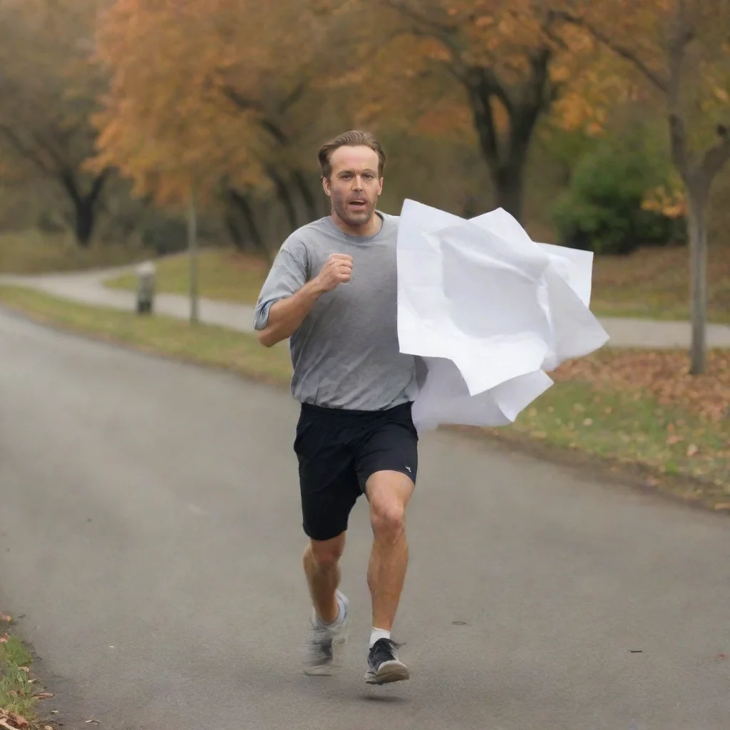 aiamazing man running with 1 paper at a time awesome portrait 2