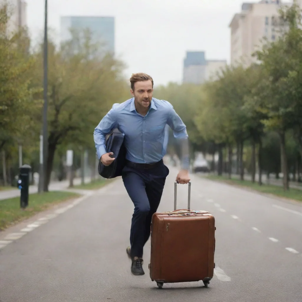 aiamazing man running with suitcase awesome portrait 2