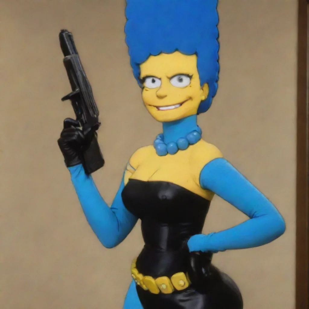 amazing marge simpson smiling with black gloves and gun  awesome portrait 2