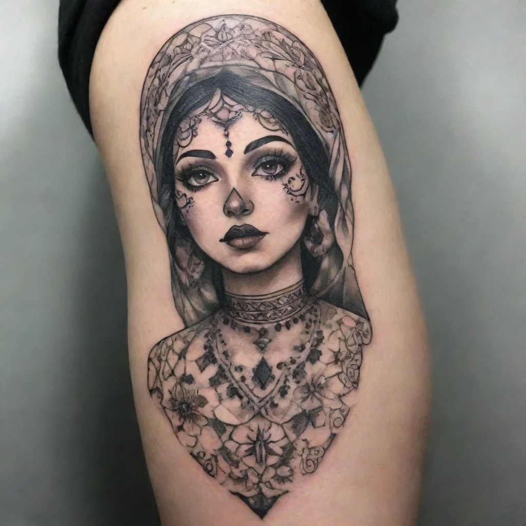 amazing maroccan lady fine line tattoo awesome portrait 2