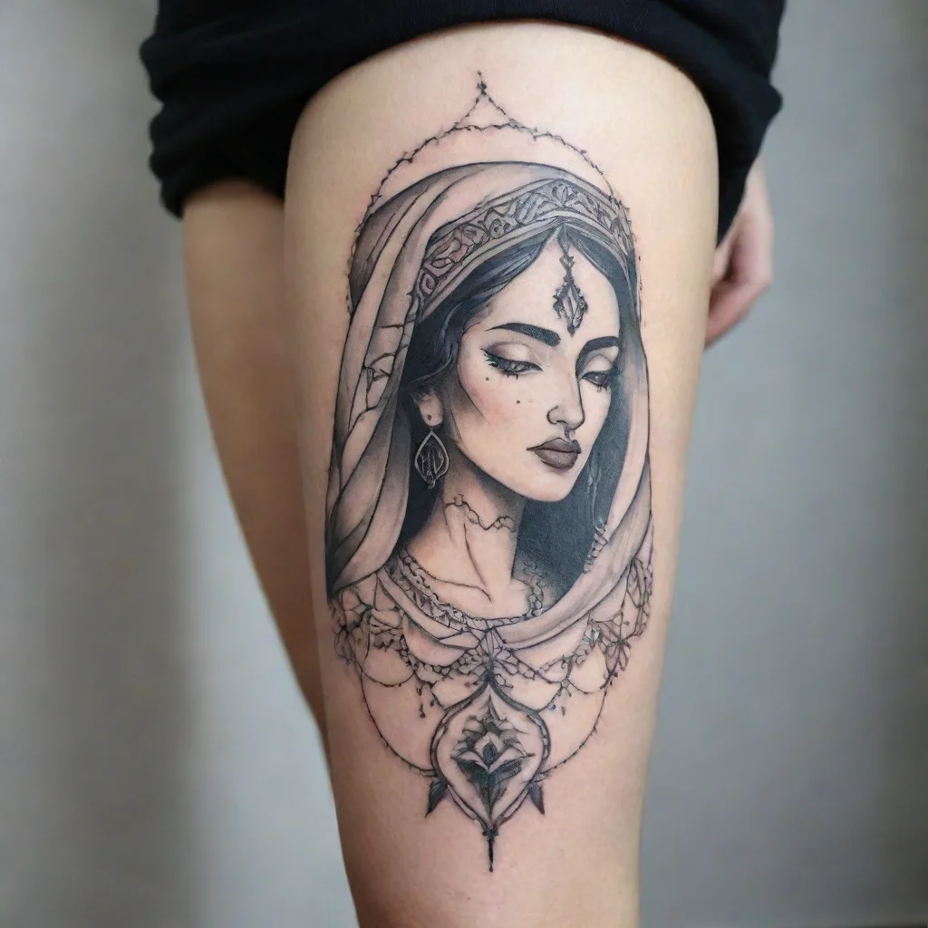aiamazing maroccan woman fine line minimalistic tattoo awesome portrait 2