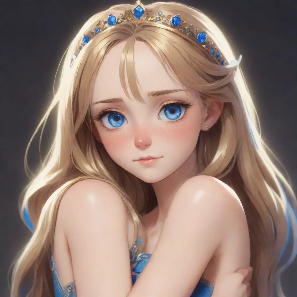 aiamazing mashle female character%2C long hair%2C slim%2C blue eyes%2C hugging lance crown%2C two marks awesome portrait 2