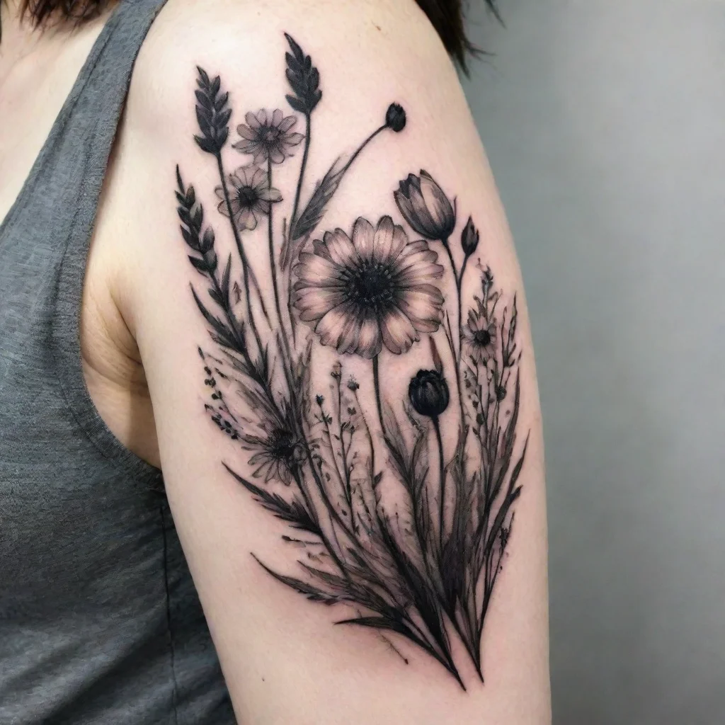 aiamazing meadow flowers black and white tattoo awesome portrait 2