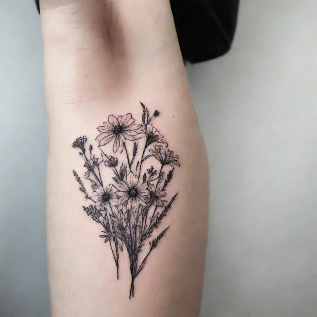 aiamazing meadow flowers fine line black and white tattoo awesome portrait 2