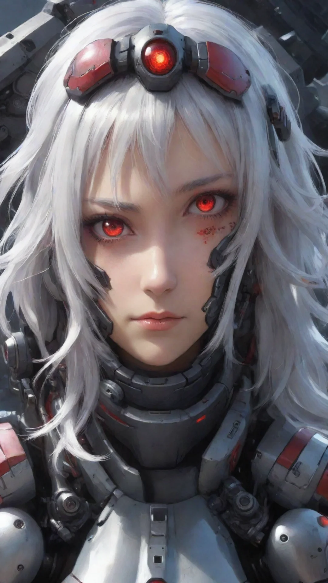 aiamazing mecha pilot girl crimson eyes silver hair spaceship background awesome portrait 2 tall