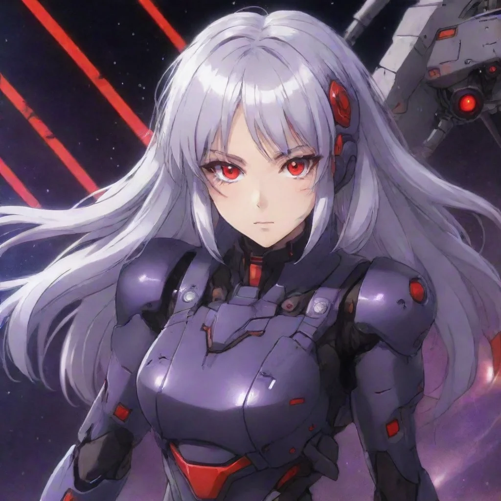 aiamazing mecha pilot purple red eyes silver hair anime space background lasers awesome portrait 2