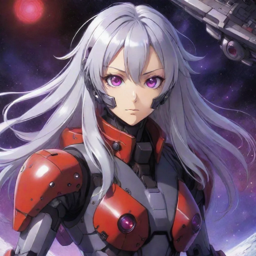 aiamazing mecha pilot red purple eyes silver hair anime space background awesome portrait 2