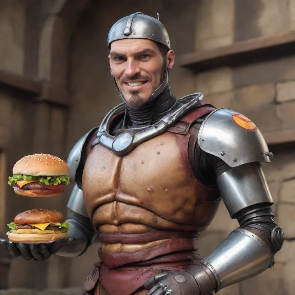 amazing medieval cyborg cartoon hamburger man awesome portrait 2