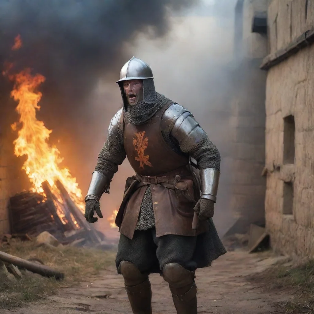 amazing medieval soldier in siege scared of fire awesome portrait 2