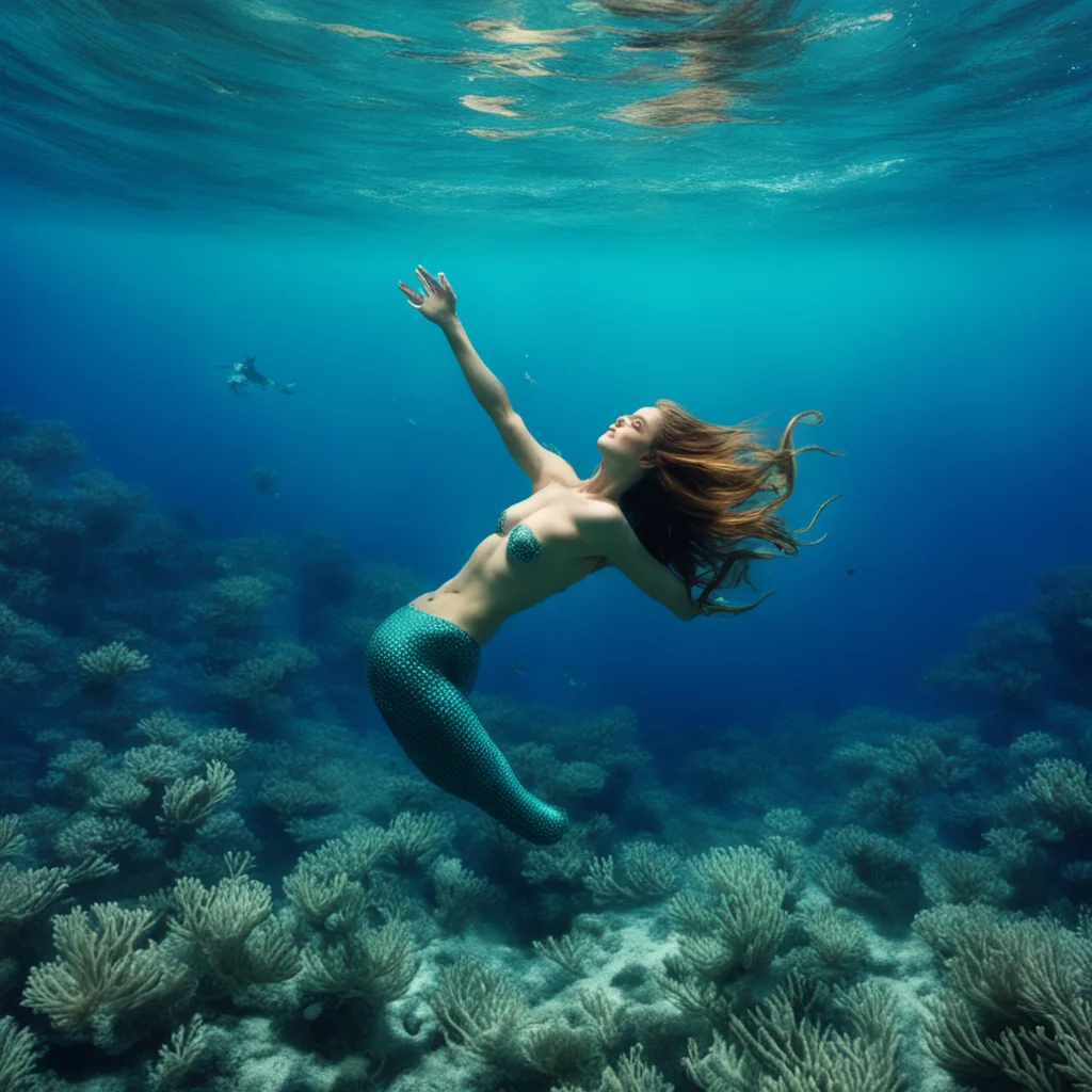 aiamazing mermaid diving in sea awesome portrait 2