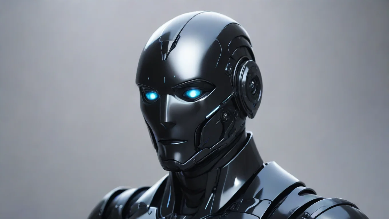 aiamazing minimalist futuristic portrait of an ai bot%2C pearlescent black armor%2C soft clean background epic warrior hd  awesome portrait 2 widescreen