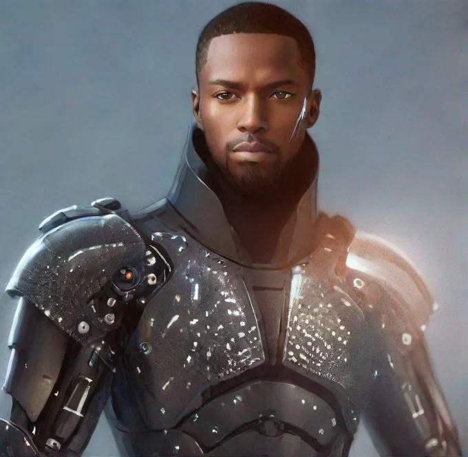 aiamazing minimalist futuristic portrait of an ai bot%2C pearlescent black armor%2C soft clean background epic warrior hd awesome portrait 2