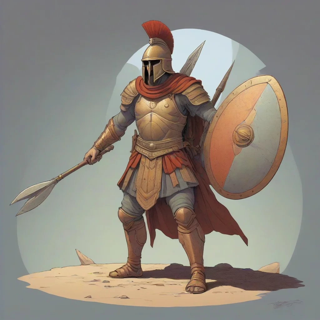 amazing moebius style illustration of a hoplite wearing a spear and shield awesome portrait 2