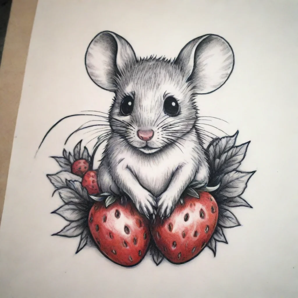 aiamazing mouse with a strawbeery tattoo fine line black and white awesome portrait 2