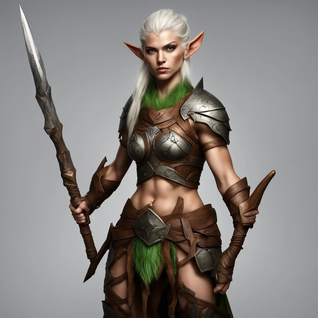 aiamazing muscular wood elven female warrior with a spear awesome portrait 2