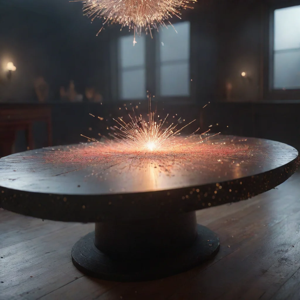 amazing museum artifactssuper detailed floating on the emptiness table surrounded by small sparks cinematic redshift render side awesome portrait 2