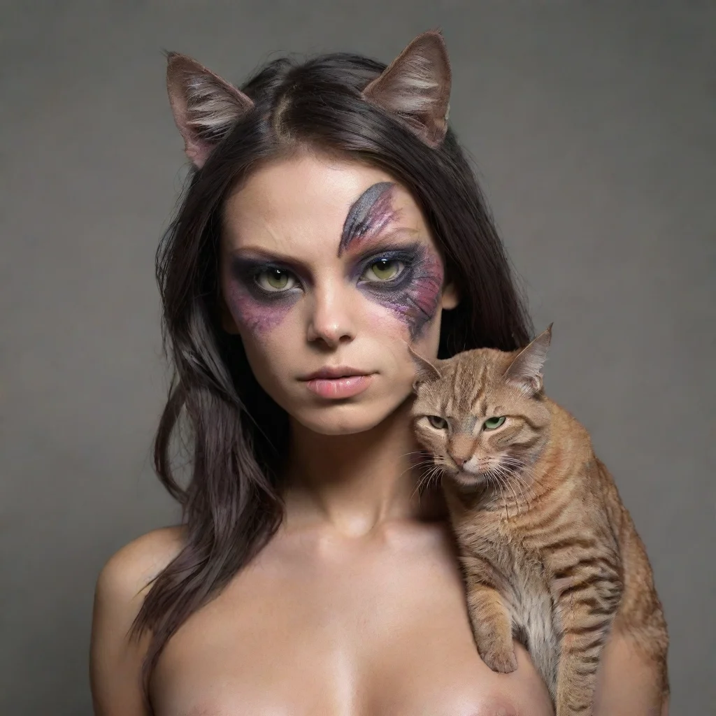aiamazing mutated half cat half woman awesome portrait 2