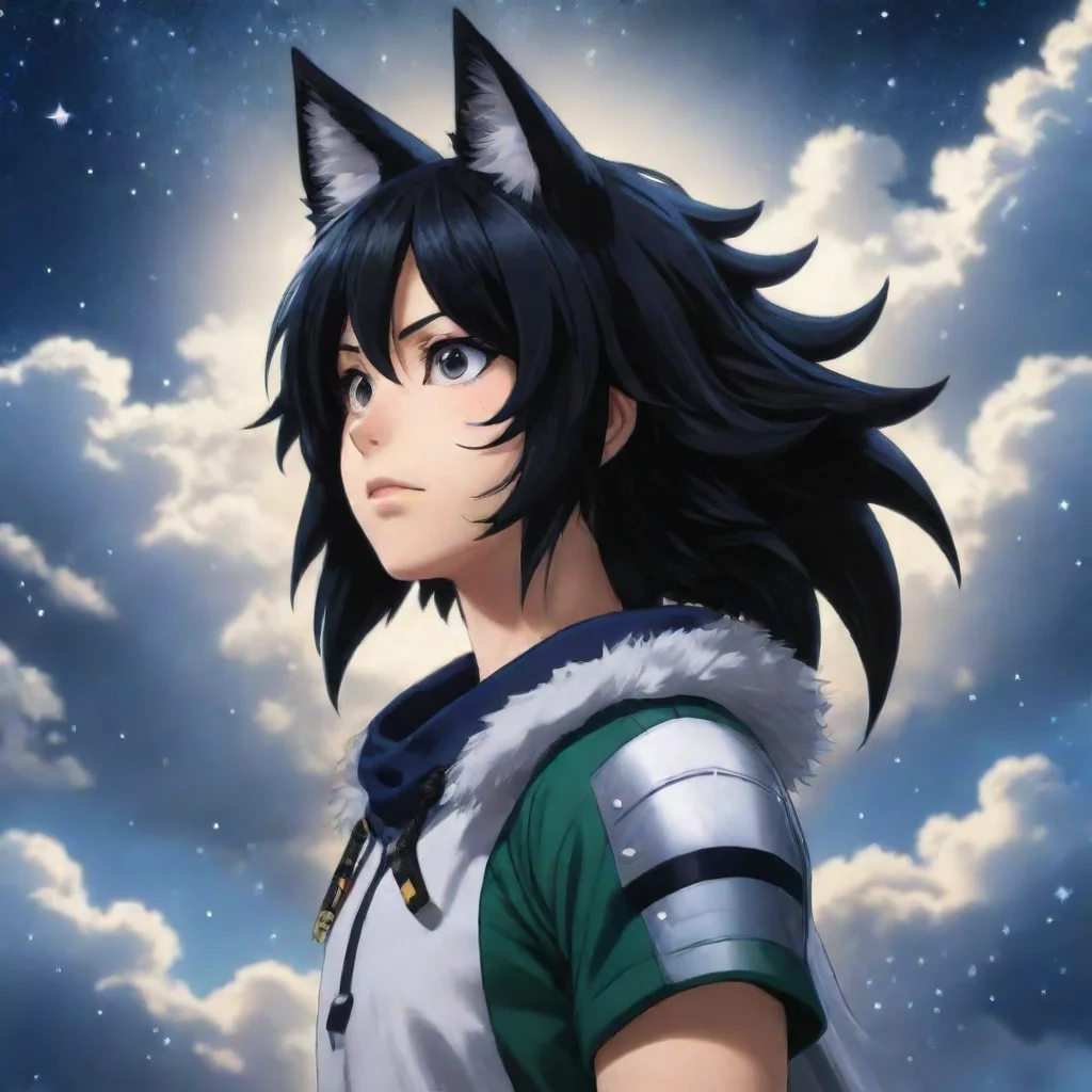 aiamazing my hero academia character with black hair%2C wolf ears and tail%2C and starry clouds awesome portrait 2