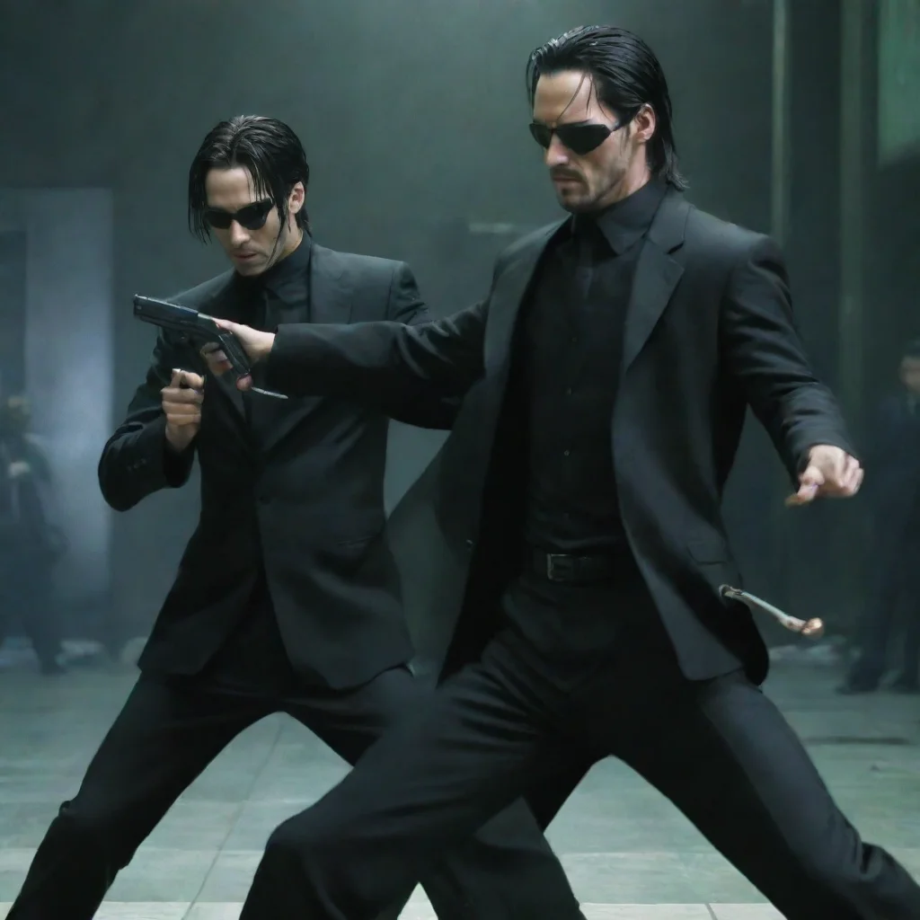aiamazing neo from the matrix fighting john wick in hand to hand combat%2C anime style  awesome portrait 2