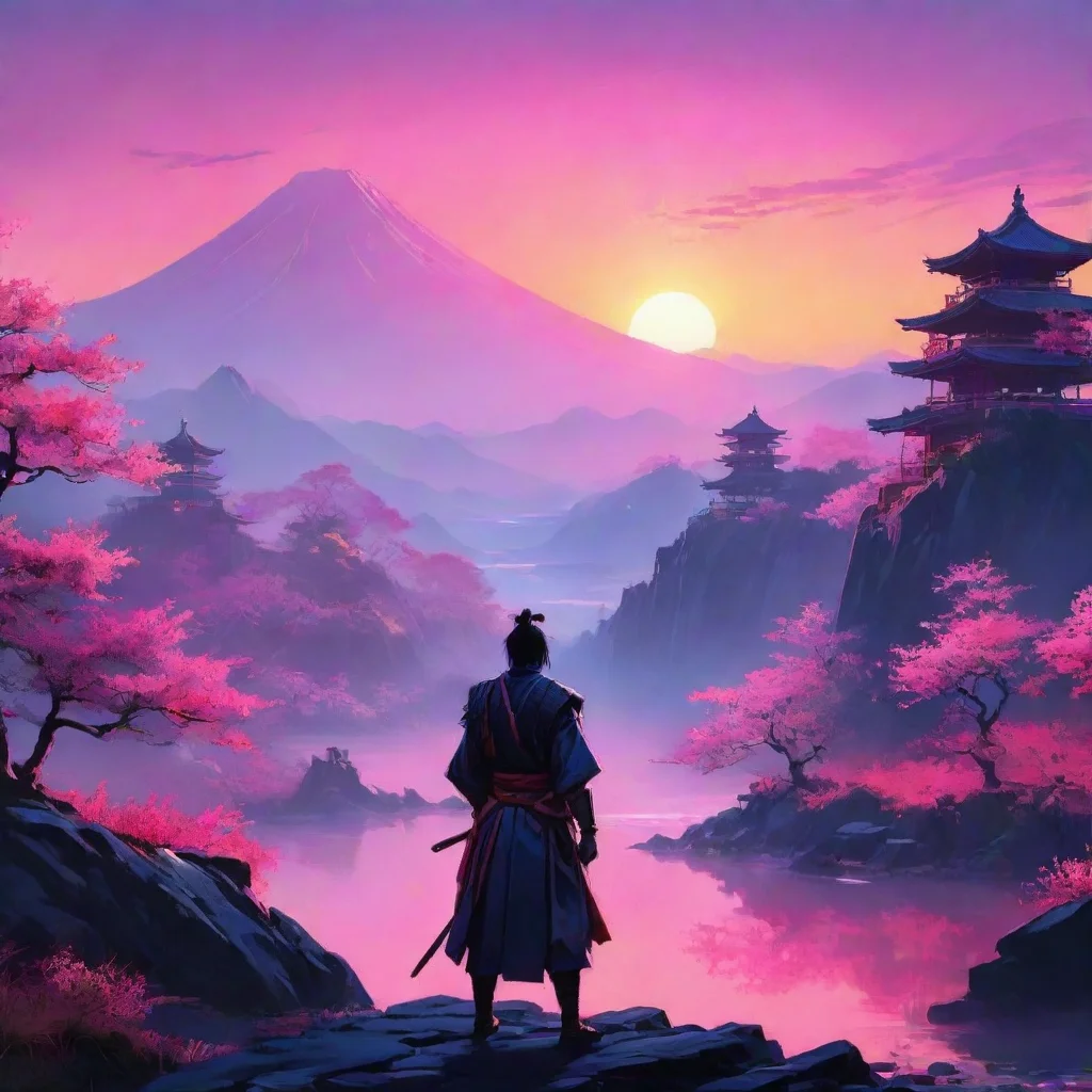 aiamazing neon landscape samurai lovely picturesque looking at sunrise awesome portrait 2