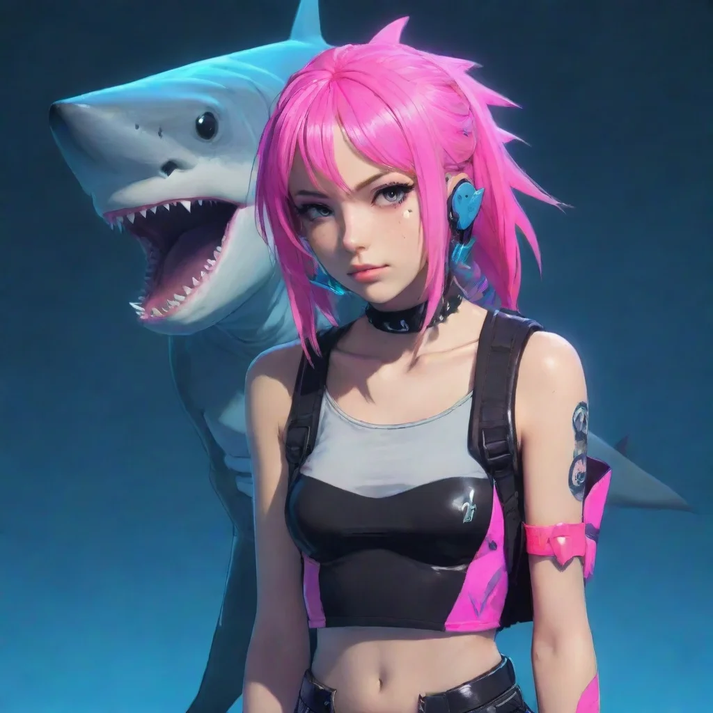 amazing neon punk anime human and shark awesome portrait 2