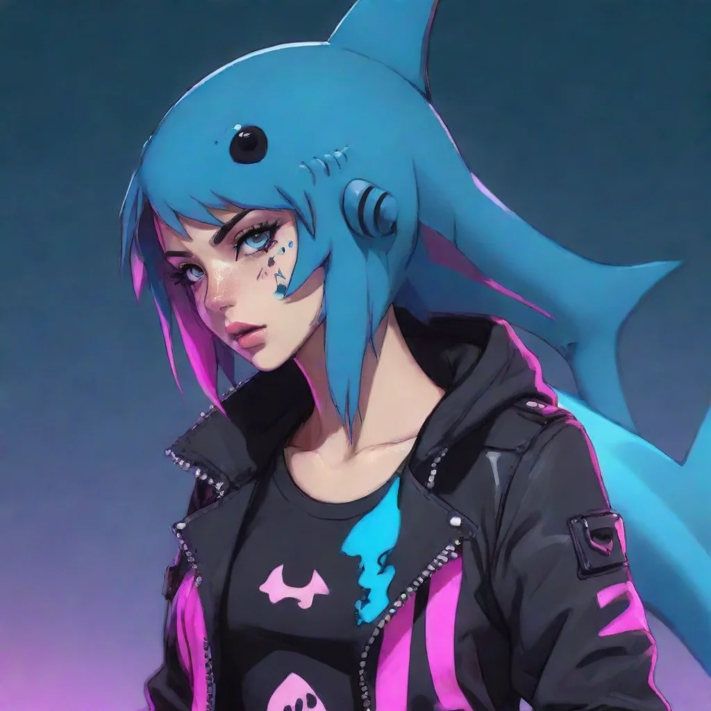 amazing neon punk anime human shark awesome portrait 2