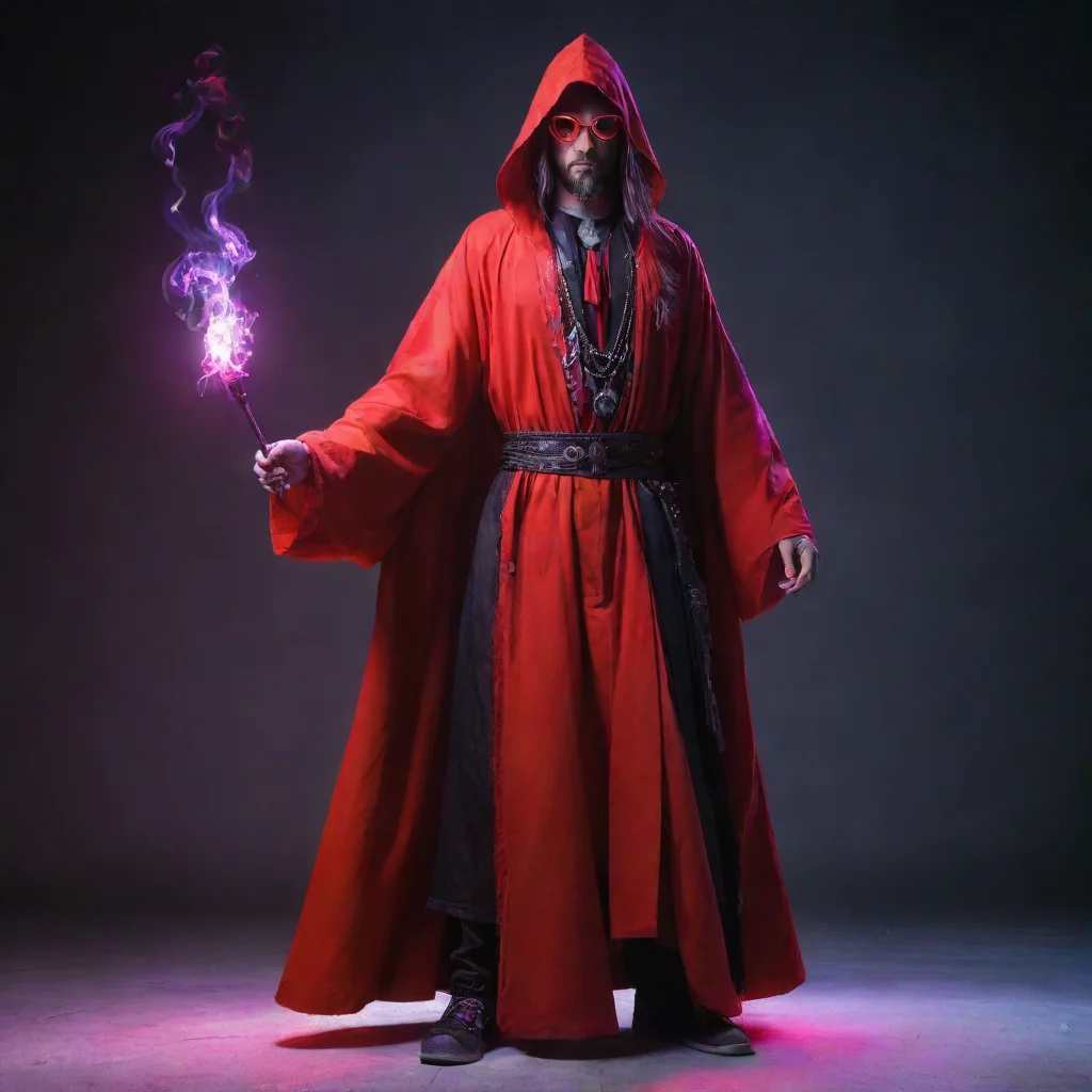 amazing neon punk wizard with a red robe awesome portrait 2
