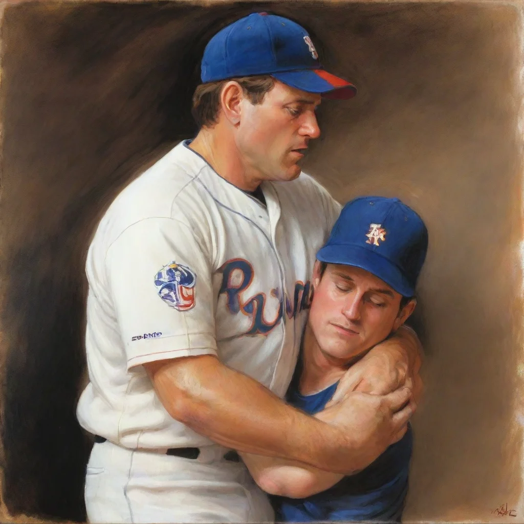 amazing nolan ryan putting robin ventura in a headlock painted by rembrandt vivid liiustration a awesome portrait 2